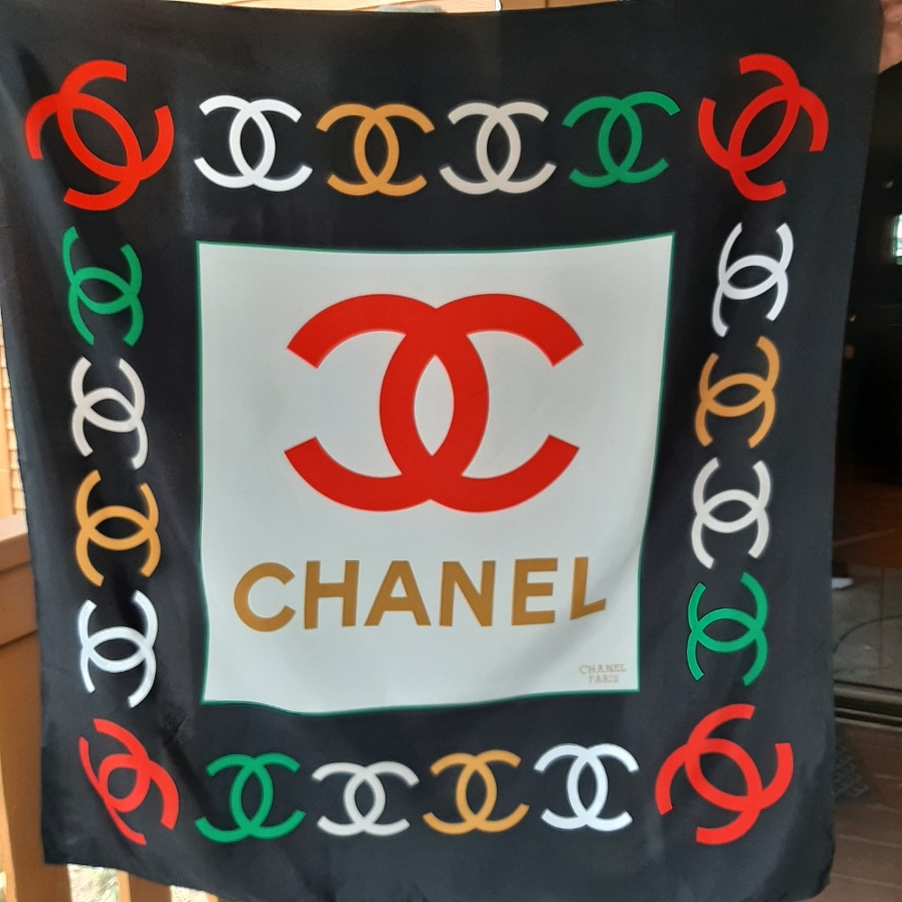 Chanel Multicolor Logo Silk Scarf